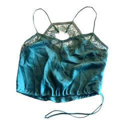 Free People Tops | Free People Emerald Silky Crop Eyelash Lace Adjustable Side Tie Open Back Top M | Color: Green | Size: M