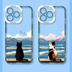 Coque de téléphone Funny Cat pour iPhone coque souple transparente paysage iPhone 11 15 14 13