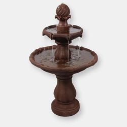 Sunnydaze Decor Sunnydaze 2-Tier Solar Outdoor Water Fountain with Battery - 35" - Black Finish - Brown