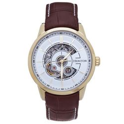 Heritor Watches Davies Semi-Skeleton Leather Band Watch - Brown - 44MM