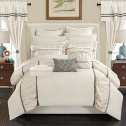 Chic Home Design Auburn 24 Piece Comforter Complete Bed In A Bag Pleated Ruffled Designer Embellished Bedding Set - White - QUEEN