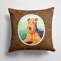 Caroline's Treasures 14 in x 14 in Outdoor Throw PillowAiredale Terrier Fabric Decorative Pillow - 15 X 15 IN