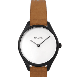 Nacre Mini Lune Watch - Matte Black - Saddle Leather - Brown