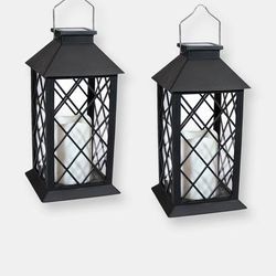 Sunnydaze Decor Concord Outdoor Solar Led Candle Lantern - Black - 2 PACK