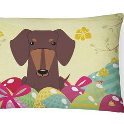 Caroline's Treasures 12 in x 16 in Outdoor Throw Pillow Easter Eggs Dachshund Chocolate Canvas Fabric Decorative Pillow