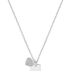 Sterling Forever Sterling Silver Tag & CZ Heart Pendant Necklace - Grey