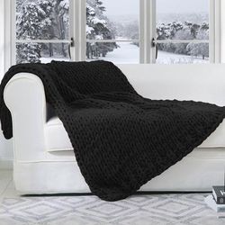 Cheer Collection Chunky Cable Knit Throw Blanket - Black