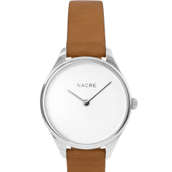 Nacre Mini Lune Watch - Stainless Steel - Saddle Leather - Brown