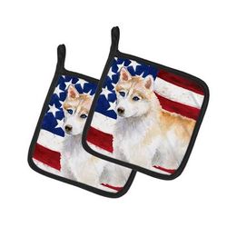 Caroline's Treasures Siberian Husky Patriotic Pair of Pot Holders