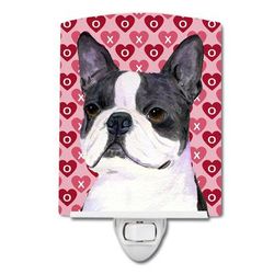 Caroline's Treasures Boston Terrier Hearts Love Valentine's Day Ceramic Night Light