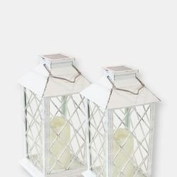 Sunnydaze Decor Concord Outdoor Solar Led Candle Lantern - White - 2 PACK