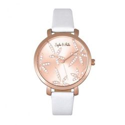 Sophie & Freda Watches Sophie & Freda Key West Leather-Band Watch w//Swarovski Crystals - White