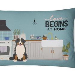 Caroline's Treasures 12 in x 16 in Outdoor Throw Pillow Bernese Mountain Dog Kitchen Scene Canvas Fabric Decorative Pillow