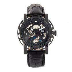 Reign Watches Reign Stavros Automatic Skeleton Leather-Band Watch - Black