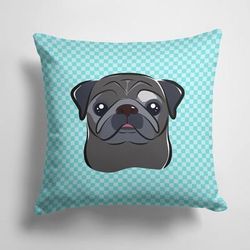 Caroline's Treasures 14 in x 14 in Outdoor Throw PillowCheckerboard Blue Black Pug Fabric Decorative Pillow - 15 X 15 IN