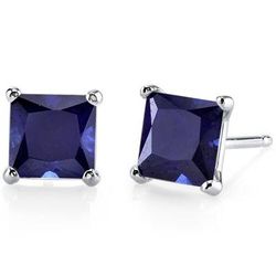 Peora Blue Sapphire Stud Earrings 14 Karat White Gold 2.75 Carats - Blue