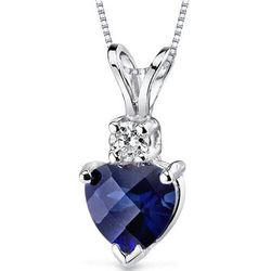 Peora Blue Sapphire Pendant 14 Karat White Gold Heart 1.15 Carats - Blue