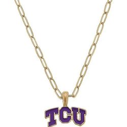 Canvas Style TCU Horned Frogs Enamel Pendant Necklace - Purple