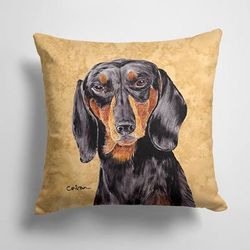 Caroline's Treasures 14 in x 14 in Outdoor Throw PillowDachshund Wipe your Paws Fabric Decorative Pillow - 15 X 15 IN