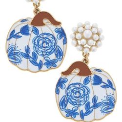 Canvas Style For Pete's Sake Pottery Floral Pumpkin Earrings - Blue