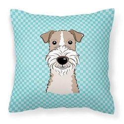 Caroline's Treasures Checkerboard Blue Wire Haired Fox Terrier Fabric Decorative Pillow - 18 X 18 IN