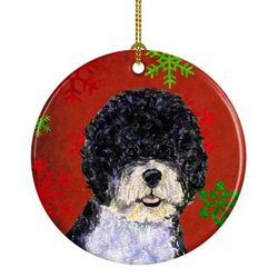 Caroline's Treasures Portuguese Water Dog Red Green Snowflake Christmas Ceramic Ornament