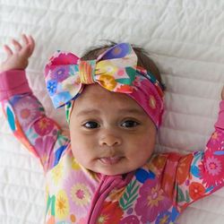 Rainbow Blooms Luxe Baby Girl Soft & Stretchy Bamboo Bow Headbands - Newborn - 3T