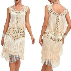 Anni Ruggenti Anni 1920 Lunghezza al ginocchio Vestito Abito Flapper Abito per Festa di Natale Senza maniche Il grande Gatsby Gentildonna Invitato al matrimonio Paillettes Frangia con nappe Scollo