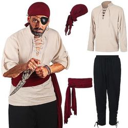 Retrò Vintage Medievale Rinascimento Pantaloni Cintura in Vita Camicia Pirata Vichingo Ranger Elfico Costume Per uomo Costumi da pirata Halloween Carnevale Feste Adulti Camicia Pantaloni Copricapo