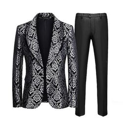 Retrò Vintage Anni '80 Smoking Completi Blazer Blazer con Colletto a Revers Testimoni dello Sposo Jacquard Collo ripiegato Costume Per uomo Mascherata Matrimonio Ospite di nozze Halloween Adulti