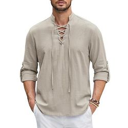 Medievale Rinascimento 17° secolo Lunghezza media Camicia Pirata Cavaliere Vichingo Cavaliere Celtico Pizzo Tinta unita Costume Per uomo Costumi da pirata Fantasia Halloween Mascherata Casual