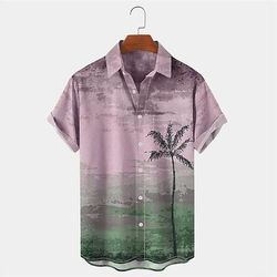 Per uomo Palma Piante Tropicali Camicia Camicia hawaiana estiva Camicia Aloha Maniche Corte Camicia Collo ripiegato Tropicale Moda Hawaiano All'aperto Streetwear Camicia hawaiana Rosa Blu Verde S M L