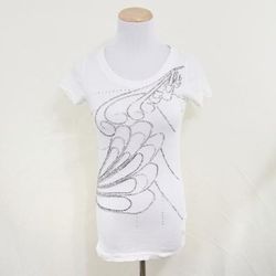 J. Crew Tops | J. Crew Florence Tee Beaded Swirls Ivory Embellish | Color: Cream/Silver | Size: Xs