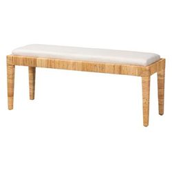 Sofia Modern Bohemian Natural Brown Rattan And Mahogany Wood Bench by Baxton Studio in Natural Brown