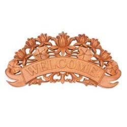 Welcoming Lotus,'Hand Crafted Suar Wood Lotus Flower Wall Sign'