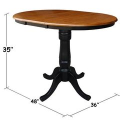 "36" Round Top Pedestal Table With 12" Leaf - 34.9"H - Dining or Counter Height - Whitewood K57-36RXT-6B"