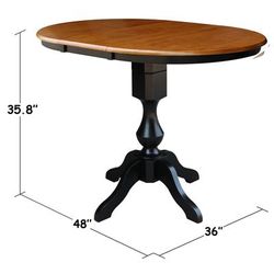 "36" Round Top Pedestal Table With 12" Leaf - 34.9"H - Dining or Counter Height - Whitewood K57-36RXT-11P"