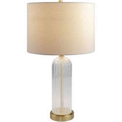 Jakhangaon 24"H x 13"W x 13"D Cottage Clear/Metallic - Brass/White/Translucent Table Lamp - Boutique Rugs