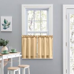 Wide Width Stacey Curtain Tailored Tier Pair by Ellis Curtains in Almond (Size 56" W 36" L)