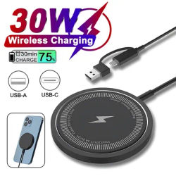 30W Magnetic Wireless Charger Pad Stand for iPhone 15 14 13 12 11 Pro Max Airpods PD Macsafe Phone