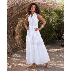 Boston Proper - Pure White - Lace Inset Tiered Ankle Length Cotton Dress - 2