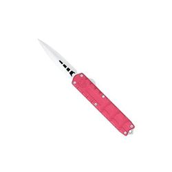 CobraTec Knives Large Enforcer OTF Automatic Folding Knife 3.25in M390 Steel Dagger Non-Serrated Red Handle CTERDM390DAGNS