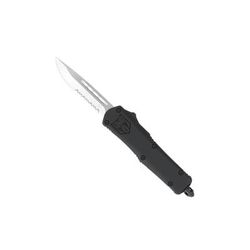 CobraTec Knives FS-3 Small OTF Automatic Folding Knife 2.75in D2 Steel Drop Serrated Blade Black Handle SBFS-3DS
