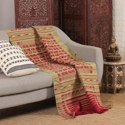 Jodhpur Glory,'Handcrafted Cherry and Green Cotton Throw from India'