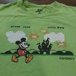 Disney Tops | Disney L Disneyland Lime Game Tshirt Pixel Mickey | Color: Green | Size: L