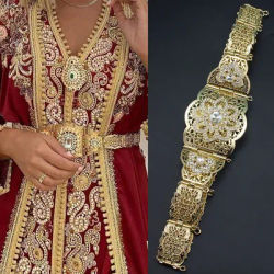 Sunspicems – ceinture Caftan marocain, couleur or, pierre rouge verte, robe de mariée algérienne, Kaftan Abaya, chaîne de taille arabe, bijoux de mariée