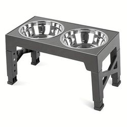 TEMU Elevated Dog Double Bowls, 5 Adjustable Raised Dog Bowl Stand With 2 Removable Stainless Steel Feeder Bowls For Neck Protection