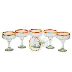 Confetti Path,'Set of 6 Artisan Crafted Blown Glass Margarita Glasses'