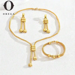 Set da 3 pezzi Set di braccialetti per collana con orecchini a catena in rete Color oro Dubai Set di