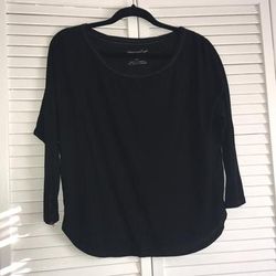 American Eagle Outfitters Tops | 3/4 Sleeve Flowy Black Top | Color: Black | Size: S